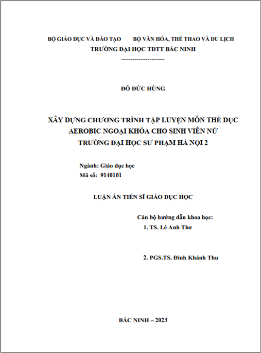 Luận án – Xây dựng chương trình tập luyện môn Thể dục Aerobic ngoại khóa cho sinh viên nữ Trường Đại học Sư phạm Hà Nội 2