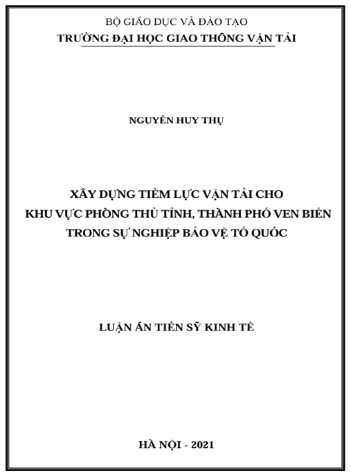 Luận án – Xây dựng tiềm lực vận tải cho khu vực phòng thủ tỉnh, thành phố ven biển trong sự nghiệp bảo vệ Tổ quốc