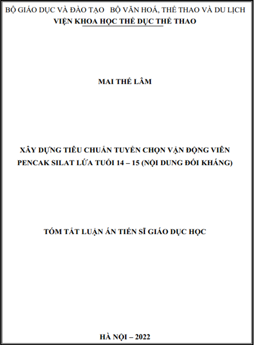 Luận án –  Xây dựng tiêu chuẩn tuyển chọn vận động viên Pencak Silat lứa tuổi 14 – 15 (nội dung đối kháng)