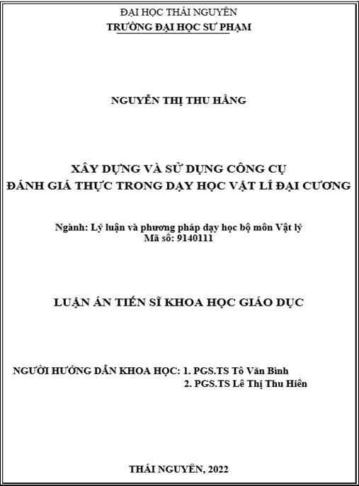 Luận án –  Xây dựng và sử dụng công cụ đánh giá thực trong dạy học Vật lí đại cương