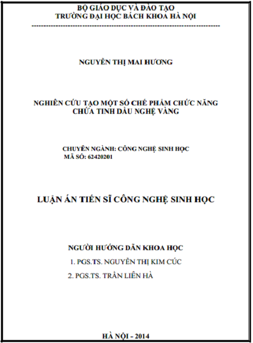 Luận án  – Nghiên cứu tạo một số chế phẩm chức năng chứa tinh dầu nghệ vàng