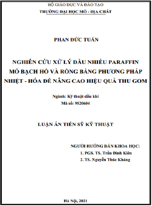 Luận án – Nghiên cứu, xử lý dầu nhiều paraffin mỏ Rồng và Bạch Hổ bằng phương pháp nhiệt – hóa để nâng cao hiệu quả thu gom