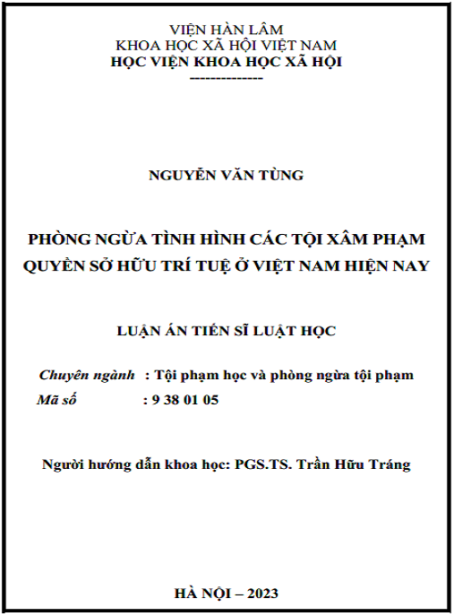 Luận án – Phòng ngừa tình hình các tội xâm phạm quyền sở hữu trí tuệ ở Việt Nam hiện nay