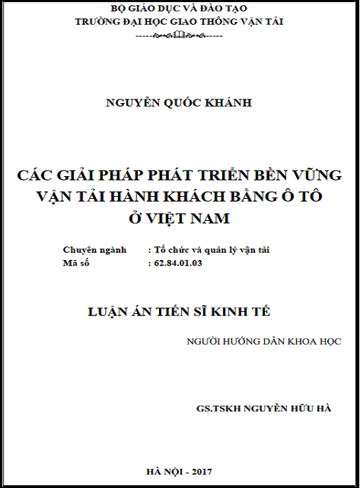 Luận án Các giải pháp phát triển bền vững vận tải hành khách bằng ô tô ở Việt Nam
