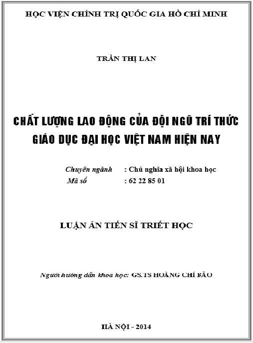 Luận án Chất lượng lao động của đội ngũ trí thức giáo dục đại học Việt Nam hiện nay