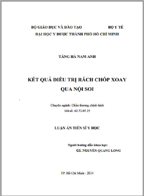 Luận án Kết quả điều trị rách chóp xoay qua nội soi