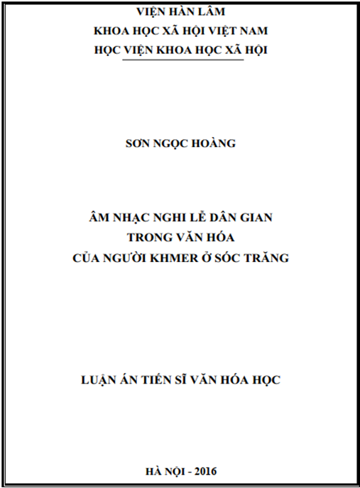 Luận án Âm nhạc nghi lễ dân gian trong văn hóa của người Khmer ở Sóc Trăng