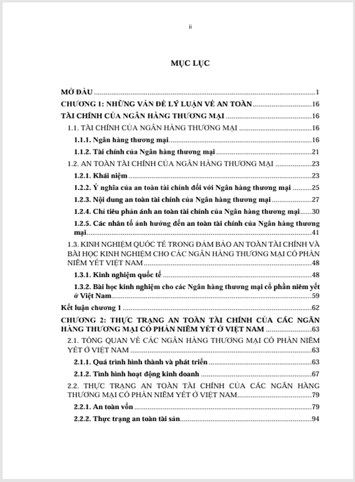 Luận án An toàn tài chính của các Ngân hàng thương mại cổ phần niêm yết ở Việt Nam