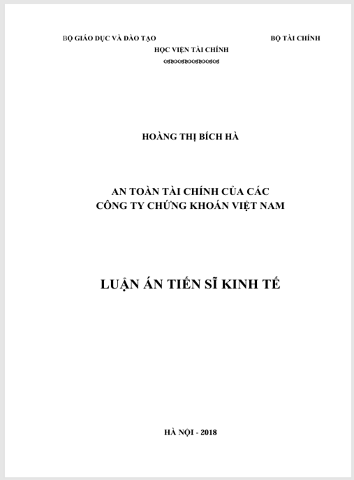 Luận án An toàn tài chính của các công ty chứng khoán Việt Nam
