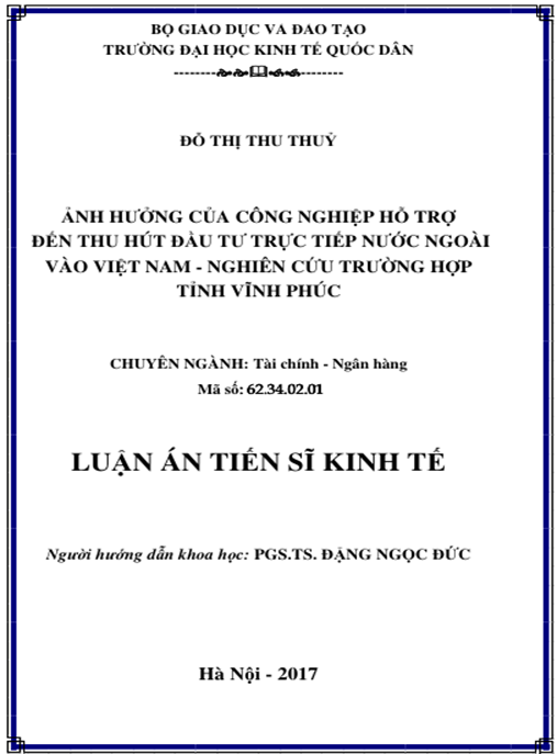 Luận án Ảnh hưởng của công nghiệp hỗ trợ đến thu hút đầu tư trực tiếp nước ngoài vào Việt Nam – Nghiên cứu trường hợp Tỉnh Vĩnh Phúc.