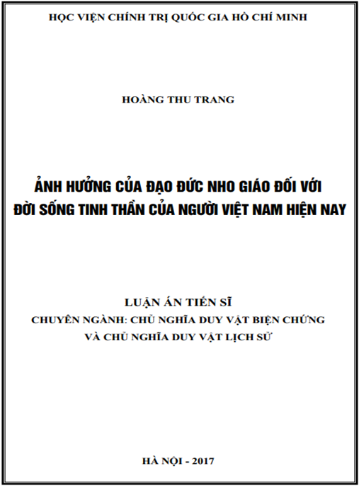Luận án Ảnh hưởng của đạo đức Nho giáo đối với đời sống tinh thần của người Việt Nam hiện nay