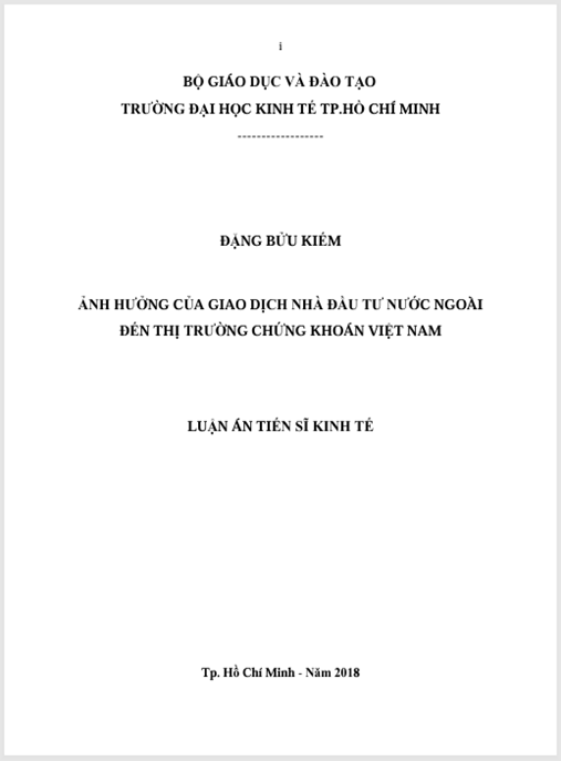 Luận án Ảnh hưởng của giao dịch nhà đầu tư nước ngoài đến thị trường chứng khoán Việt Nam