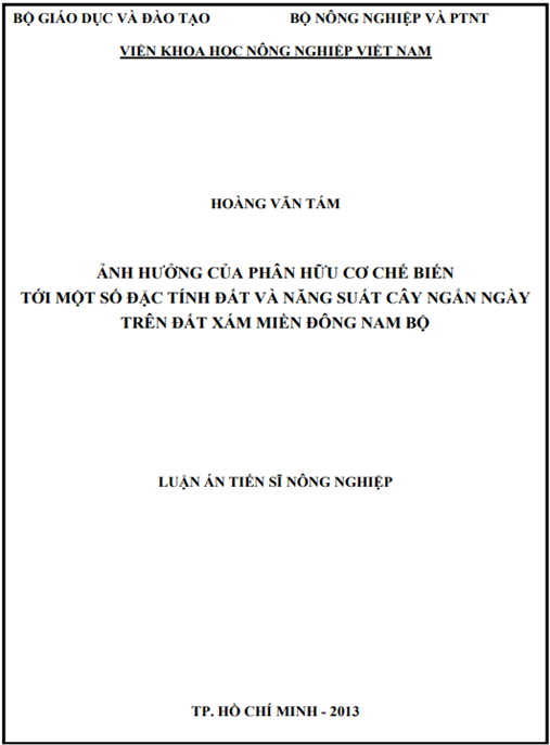 Luận án Ảnh hưởng của phân hữu cơ chế biến tới một số đặc tính đất và năng suất cây ngắn ngày trên đất xám miền Đông Nam Bộ
