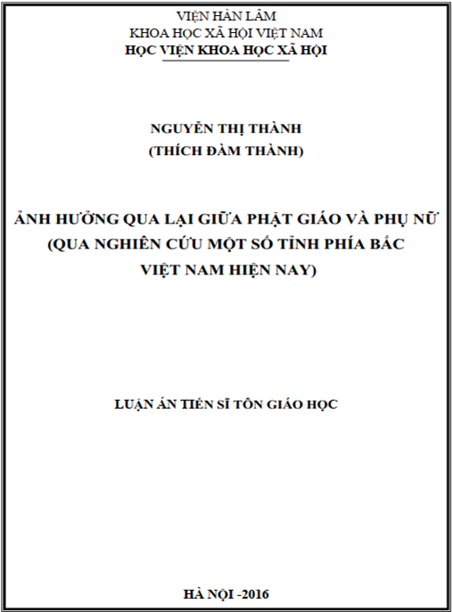 Luận án Ảnh hưởng qua lại giữa Phật giáo và phụ nữ (qua nghiên cứu một số tỉnh thành phía Bắc Việt Nam hiện nay)