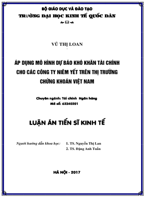 Luận án Áp dụng mô hình dự báo khó khăn tài chính cho các công ty niêm yết trên thị trường chứng khoán Việt Nam