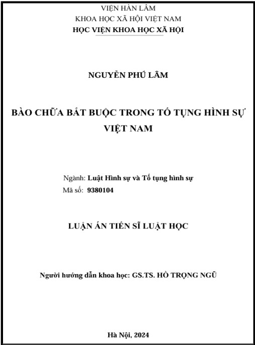 Luận án Bào chữa bắt buộc trong Tố tụng hình sự Việt Nam