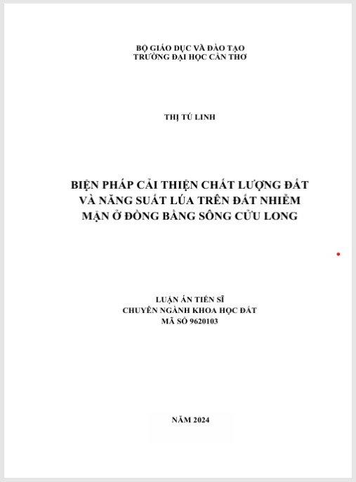 Luận án Biện pháp cải thiện chất lượng đất và năng suất lúa trên đất nhiễm mặn ở Đồng bằng sông Cửu Long