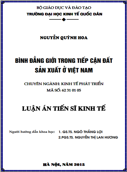 Luận án Bình đẳng giới trong tiếp cận đất sản xuất ở Việt Nam