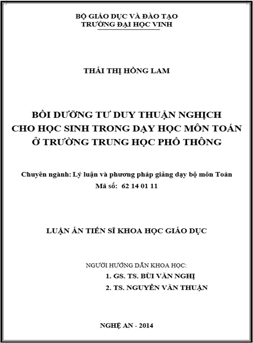 Luận án Bồi dưỡng tư duy thuận nghịch cho học sinh trong dạy học môn Toán ở trường Trung học phổ thông