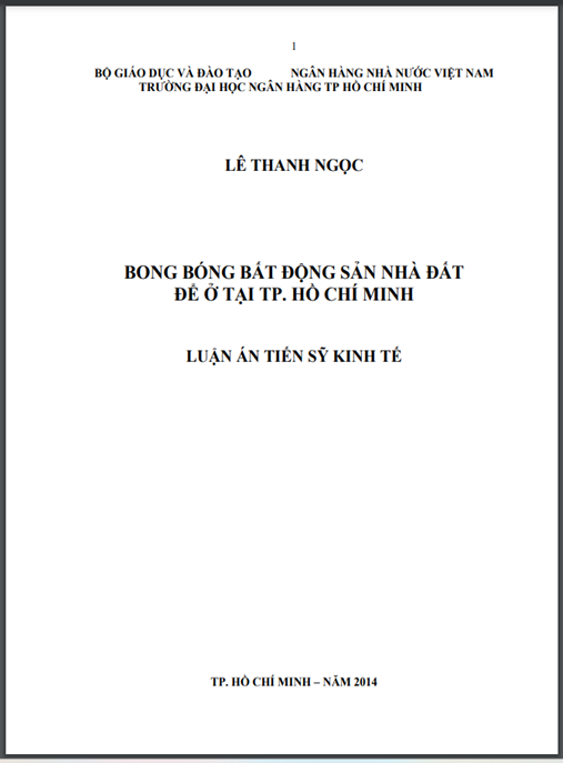 Luận án Bong bóng bất động sản nhà đất để ở tại TP. Hồ Chí Minh