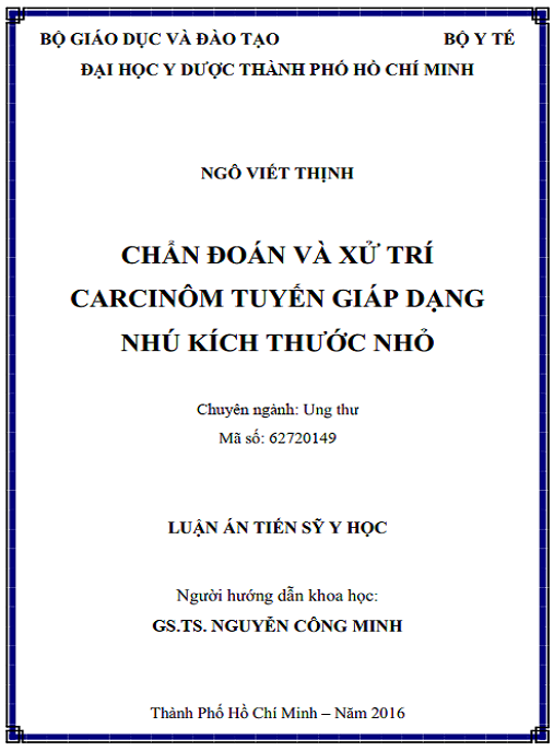 Luận án CHÂN ĐOÁN VÀ XỬ TRÍ CARCINÔM TUYẾN GIÁP DẠNG NHÚ KÍCH THƯỚC NHỎ