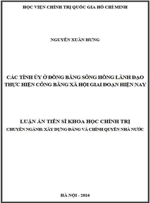 Luận án Các tỉnh ủy ở đồng bằng sông Hồng lãnh đạo thực hiện công bằng xã hội giai đoạn hiện nay