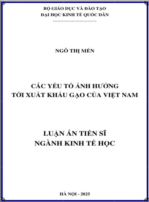 Luận án Các yếu tố ảnh hưởng tới xuất khẩu gạo của Việt Nam