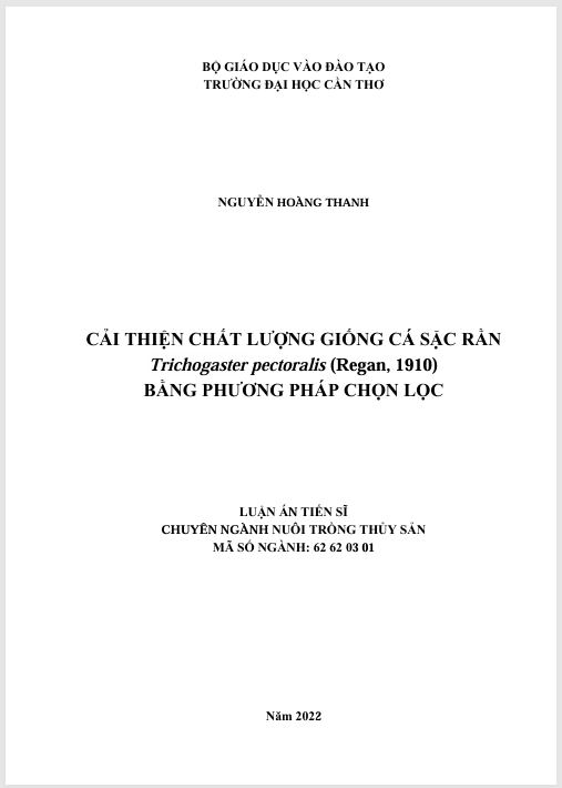 Luận án Cải thiện giống cá sặc rằn Trichogaster pectoralis (Regan, 1910) bằng phương pháp chọn lọc