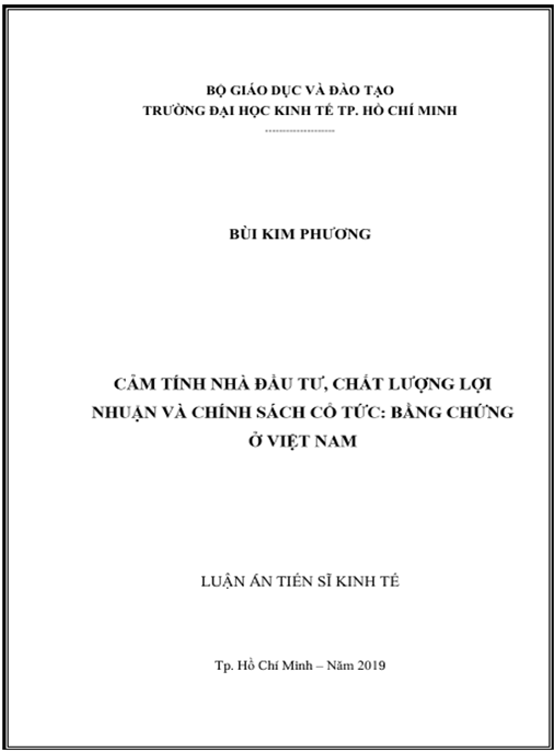 Luận án Cảm tính nhà đầu tư, chất lượng lợi nhuận và chính sách cổ tức: Bằng chứng tại Việt Nam