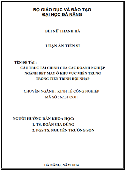 Luận án Cấu trúc tài chính của các doanh nghiệp ngành dệt may ở khu vực miền trung trong tiến trìnhhội nhập