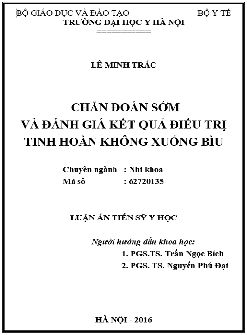Luận án Chẩn đoán sớm và đánh giá kết quả điều trị tinh hoàn không xuống bìu