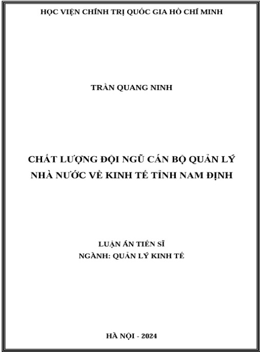 Luận án Chất lượng đội ngũ cán bộ quản lý nhà nước về kinh tế tỉnh Nam Định