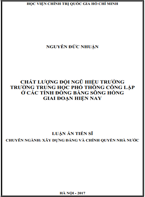 Luận án Chất lượng đội ngũ hiệu trưởng trường trung học phổ thông công lập ở các tỉnh đồng bằng sông Hồng gia đoạn hiện nay