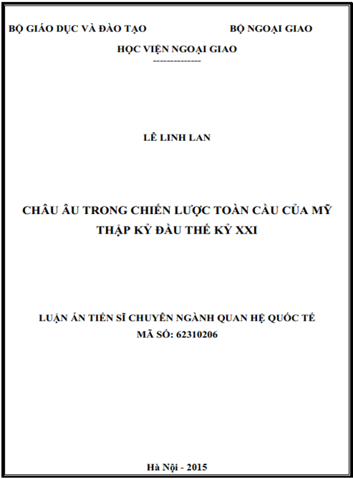Luận án Châu Âu trong chiến lược toàn cầu của Mỹ thập kỷ đầu thế kỷ XXI