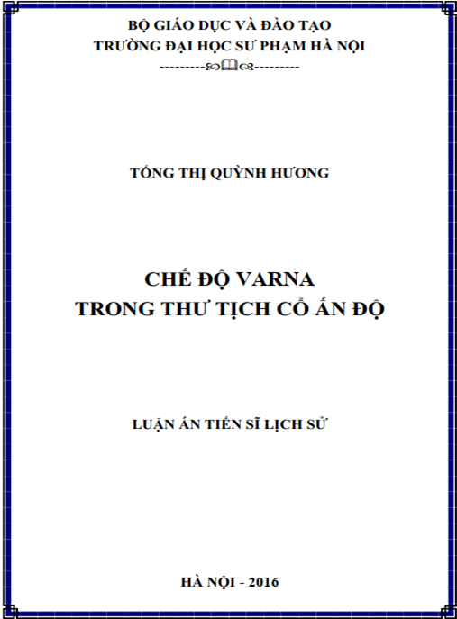 Luận án Chế độ Varna trong thư tịch cổ Ấn Độ