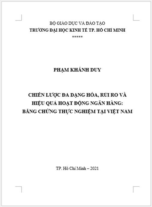 Luận án Chiến lược đa dạng hóa, hiệu quả và rủi ro của ngân hàng: bằng chứng thực nghiệm tại Việt Nam.
