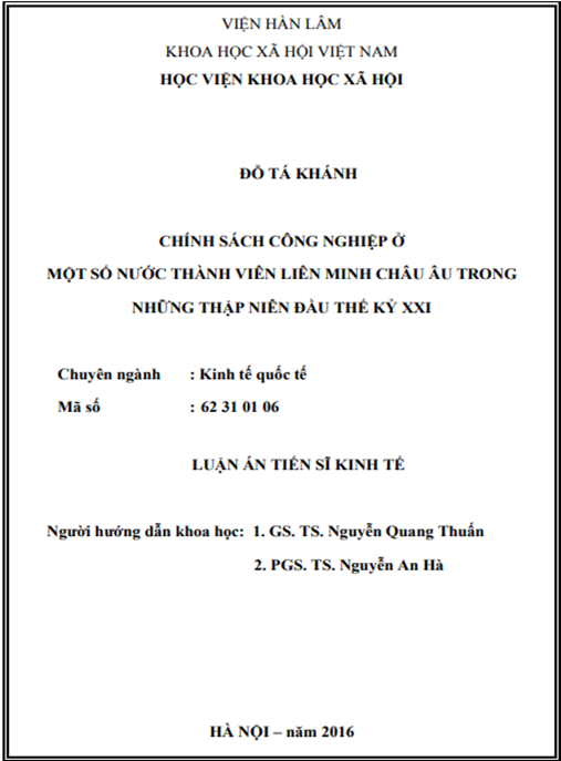 Luận án Chính sách công nghiệp ở một số nước thành viên Liên minh Châu Âu trong những thập niên đầu thế kỷ XXI