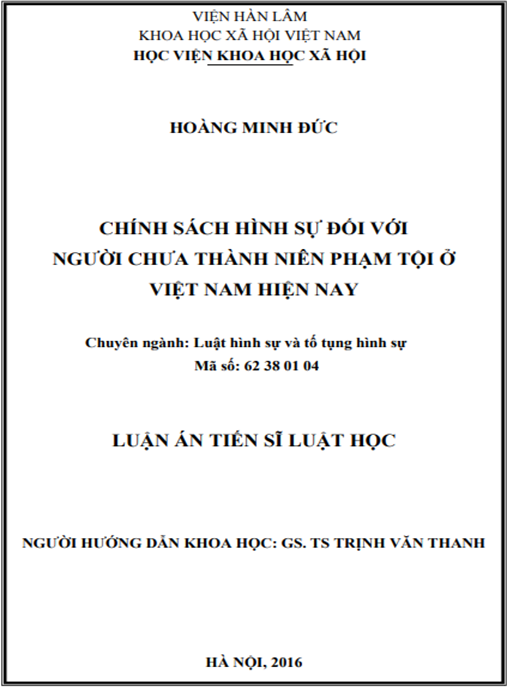 Luận án Chính sách hình sự đối với người chưa thành niên phạm tội ở Việt Nam hiện nay