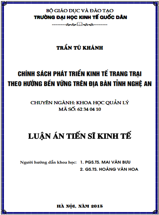 Luận án Chính sách phát triển kinh tế trang trại theo hướng bền vững trên địa bàn tỉnh Nghệ An