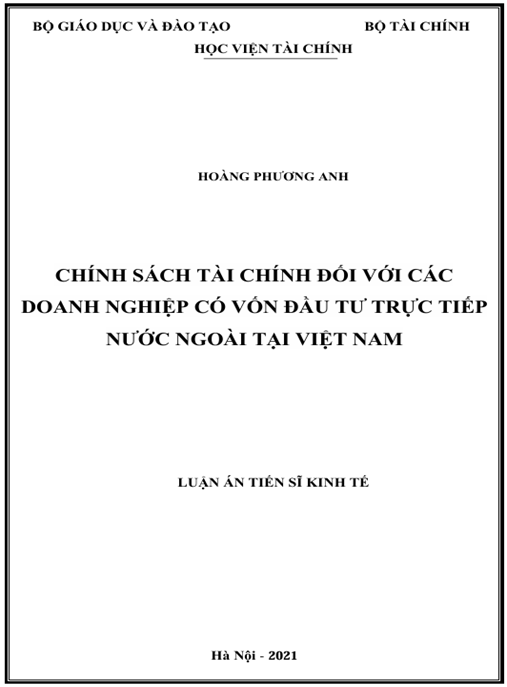 Luận án Chính sách tài chính đối với các doanh nghiệp có vốn đầu tư trực tiếp nước ngoài tại Việt Nam