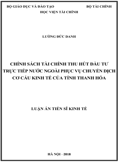 Luận án Chính sách tài chính thu hút đầu tư trực tiếp nước ngoài phục vụ chuyển dịch cơ cấu kinh tế của tỉnh Thanh Hóa
