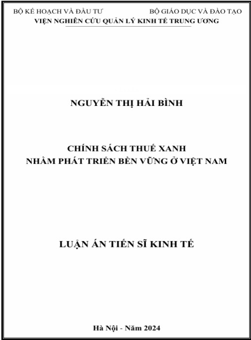 Luận án Chính sách thuế xanh nhằm phát triển bền vững ở Việt Nam