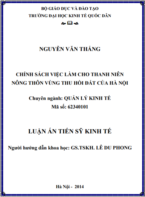 Luận án Chính sách việc làm cho thanh niên nông thôn vùng thu hồi đất của Hà Nội