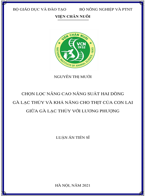 Luận án Chọn lọc nâng cao năng suất hai dòng gà Lạc Thủy và khả năng cho thịt của con lai giữa gà Lạc Thủy với Lương Phượng