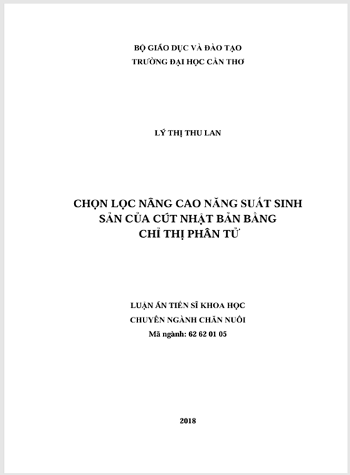 Luận án Chọn lọc nâng cao năng suất sinh sản của cút Nhật Bản bằng chỉ thị phân tử