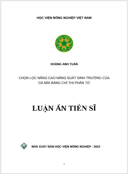 Luận án Chọn lọc nâng cao năng suất sinh trưởng của gà Mía bằng chỉ thị phân tử