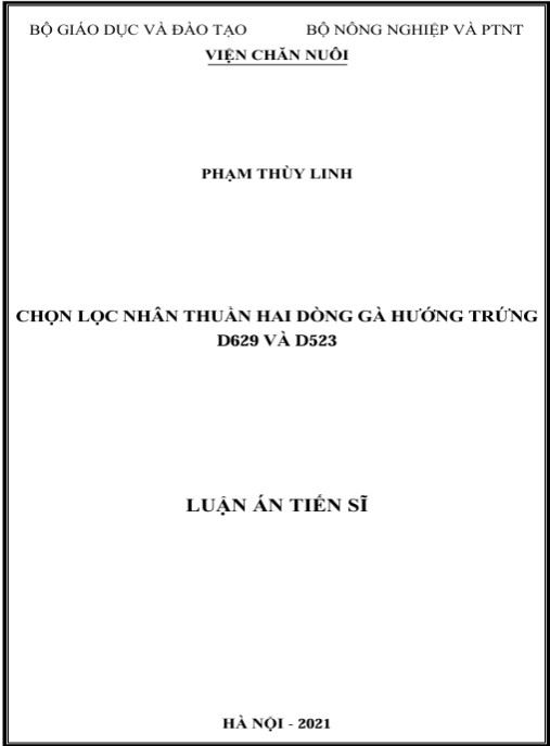 Luận án Chọn lọc nhân thuần hai dòng gà hướng trứng D629 và D523