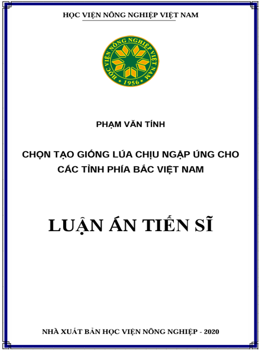 Luận án Chọn tạo giống lúa chịu ngập úng cho các tỉnh phía Bắc Việt Nam