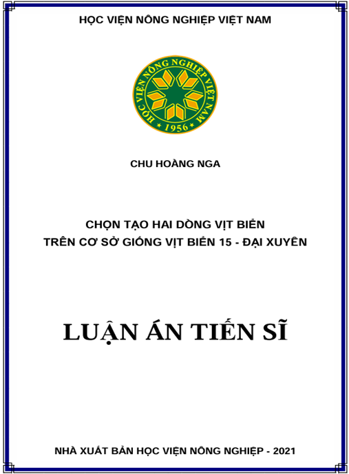Luận án Chọn tạo hai dòng vịt Biển trên cơ sở giống vịt Biển 15 – Đại Xuyên
