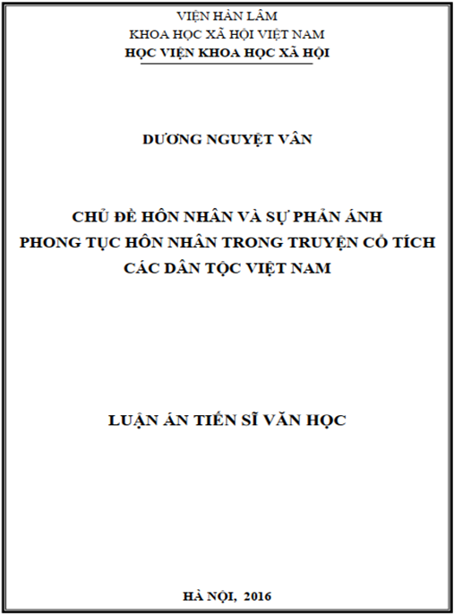 Luận án Chủ đề hôn nhân và sự phản ánh phong tục hôn nhân trong truyện cổ tích các dân tộc Việt Nam